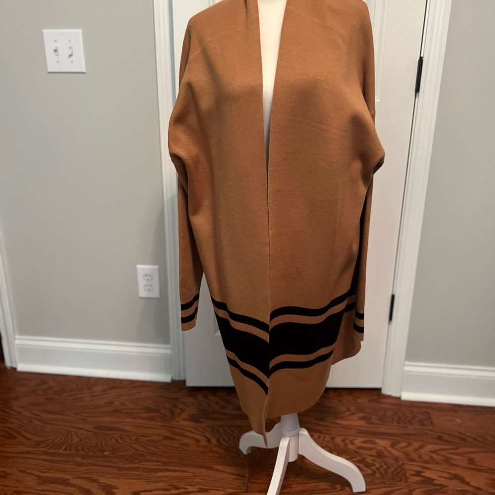 Crown & Ivy Camel Cardigan with Black Accents